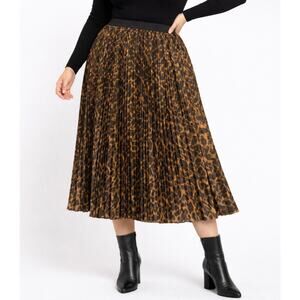 J. Crew Brown Leopard Pleated Midi Skirt